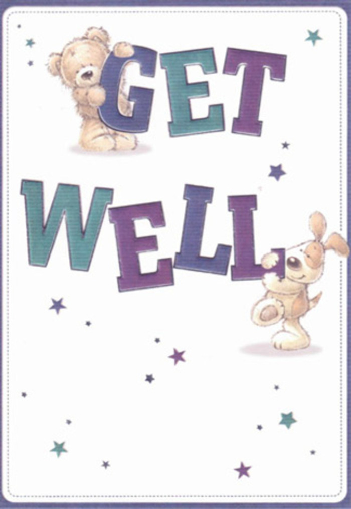 This get well card is a joyous celebration of encouragement, capturing a sense of togetherness often felt along Rayners Lane's bustling streets. Two heartwarming friends-a cuddly bear and a floppy-eared puppy-take centre stage, lovingly supporting a vibrant message crafted in bold, sweeping letters. Shades of regal violet and calming aqua infuse the typography with a playful energy, echoing the bright tones of a spring bouquet arranged by the artisans at Rayners Lane Florist. The bear's plush fur and the puppy's velveteen ears are illustrated with a tactile quality that's almost tangible, reminiscent of the soft petals and fresh greenery so cherished by locals. Twinkling above and around the characters are whimsical stars in blues and purples, as if scattering well wishes across a snow-white canvas, bringing hope to a loved one's recovery. The overall composition exudes innocence and sincerity, a blend of cheerfulness and reassurance similar to the feeling when receiving flowers from a thoughtful neighbour. There is a sense of airiness and light-perfect for brightening anyone's day-creating an emotional connection that extends beyond the card itself to embrace the supportive spirit of Rayners Lane.